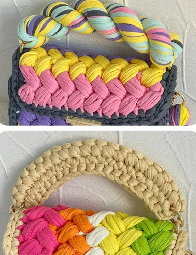 Vista 3 de Bolso cruzado para mujer, bolso de hombro de punto de hilo grueso, bolso de mano tejido a mano, bolso de noche con solapa