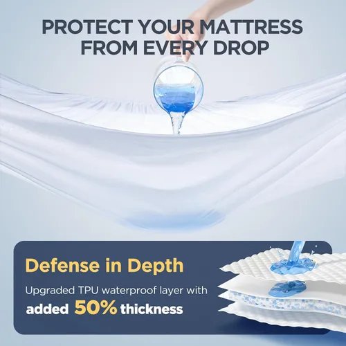 Vista 3 de Protector de colchón impermeable premium hecho de rayón de bambú con iones de plata, funda de colchón con infusión de plata para una mejor seguridad