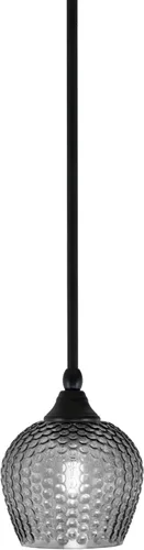 Vista 193 de Toltec Lighting Tallo Colgado Mini colgante, acabado de cobre negro, 3.5" cuadrado humo burbuja vidrio