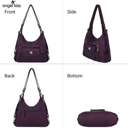 Vista 2 de Angel Kiss Purses and Handbags for Women Washed Vegan Leather Crossbody Hobo Satchel Shoulder Mutipocket Tote Purse