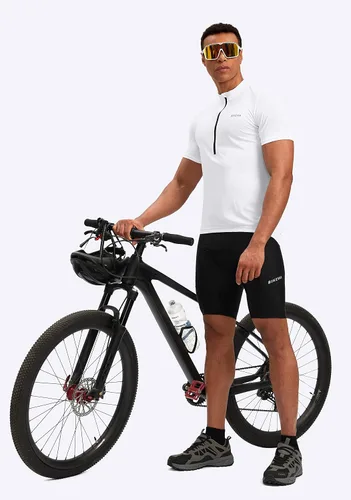 Vista 6 de Bikewa Maillot de ciclismo para hombre que absorbe la humedad, manga corta, UPF media cremallera, ciclismo, ciclismo de carretera, camisas