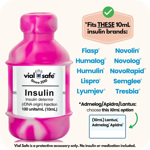 Vista 6 de VIAL SAFE Funda protectora de vial de insulina de silicona, paquete de 2 unidades, color rosa