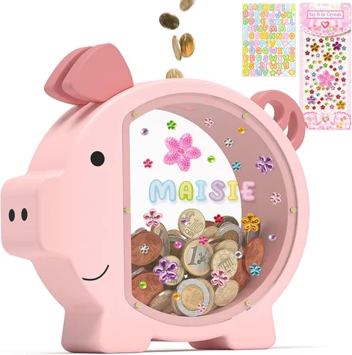 Vista 10 de Summidate Alcancía de madera para niños, niñas, niños y adultos, grandes facturas irrompibles, cambio de monedas, tarro de ahorro de dinero, regalo