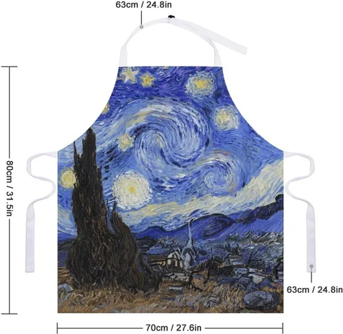 Vista 2 de MUSM Apron for Adults - 27.6 X 31.5 Inch, Heavy-Duty Polyester Aprons with Two Large Pockets, Waterproof The Starry Night Kitchen Apron for Cooking
