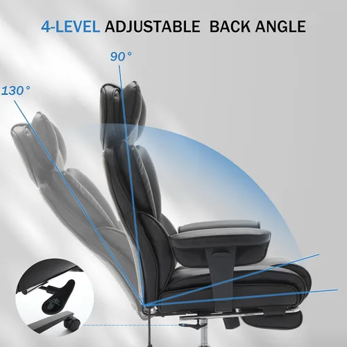 Vista 7 de Silla de oficina grande y alta de 600 libras con reposapiés y brazos abatibles, silla de oficina de tamaño grande para personas pesadas, soporte
