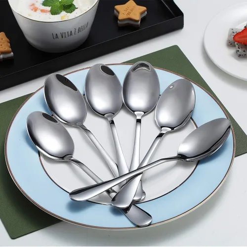 Vista 3 de Kyraton - 6 cucharas de mesa de acero inoxidable de 7.5 pulgadas, cucharas de sopa, cucharas de postre, cubiertos para lavavajillas, juego de 6