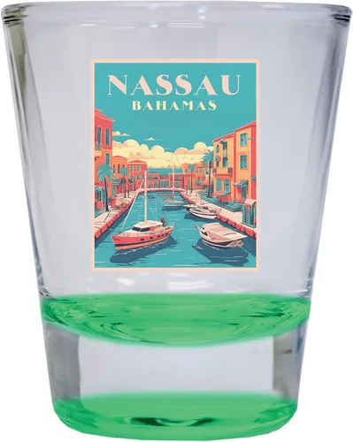 Vista 5 de Nassau the Bahamas Design B Souvenir - Vaso de chupito redondo de 1.5 onzas, color azul Azul Individual