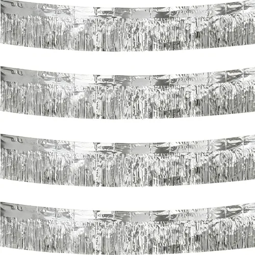 Vista 11 de Paquete de 4 Negro Total 40 Pies Guirnalda de Flecos de Papel Aluminio Pancarta Metálica de Oropel Cortinas Colgantes de Pared Decoraciones de Falda