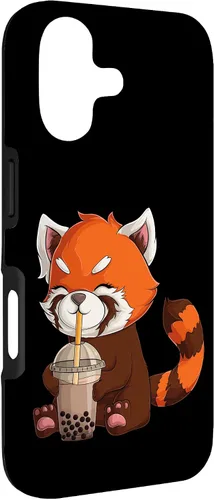 Vista 3 de Kawaii Red Panda Drinking Boba Bubble Tea Japanese Anime Case for iPhone 17