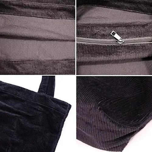 Vista 4 de Bolso de mano de pana para mujer, de gran capacidad, informal, con bolsillo interior con cremallera
