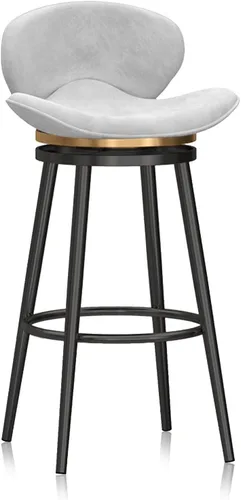 Vista 8 de Taburete de bar moderno con Patas de Metal Negro, giratorio de 360 grados, cómodo y tapizado, ideal para el hogar, bar, cocina, isla, comedor o Pub