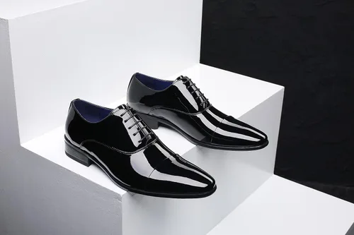 Vista 5 de DECARSDZ Mens Faux Patent Leather Classic Lace-up Formal Oxford Tuxedo Dress Shoes Men Wedding Shoe