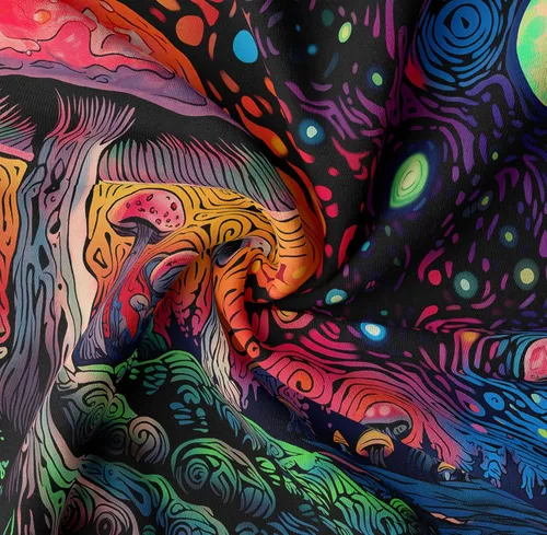 Vista 4 de Tapzen Tapiz de plantas coloridas con estrellas de luna para dormitorio, diseño de bosque de fantasía, bohemio para colgar en la pared
