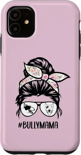 Vista 6 de iPhone 12 mini English Bull Terrier mamá desordenado moño pelo gafas Bully mama caso