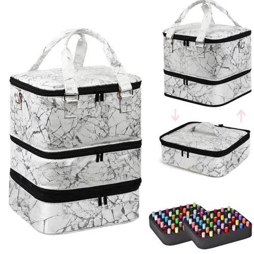 Vista 23 de FCQQYWZ Organizador de esmalte de uñas con 2 fundas desmontables con capacidad para 60 botellas y lámpara de uñas, organizadores de uñas portátiles