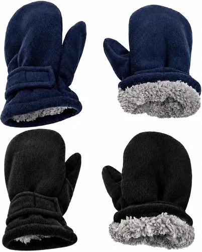 Vista 17 de N'Ice Caps Baby Toddler Mittens Kids 2 Pair Pack Fleece Warm Sherpa Lined Negro + Gris