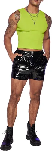 Vista 5 de GORGLITTER Camiseta corta sin mangas de neón para hombre, de moda, ajustada