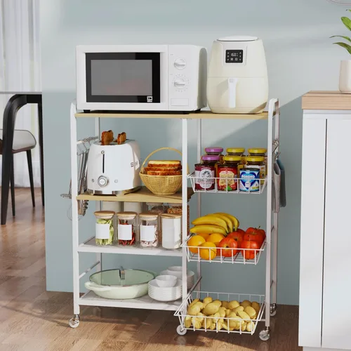 Vista 12 de HapiRm - Carrito rodante de cocina con microondas de 4 niveles - Soporte de mesa para microondas con cestas extraíbles, estante de almacenamiento
