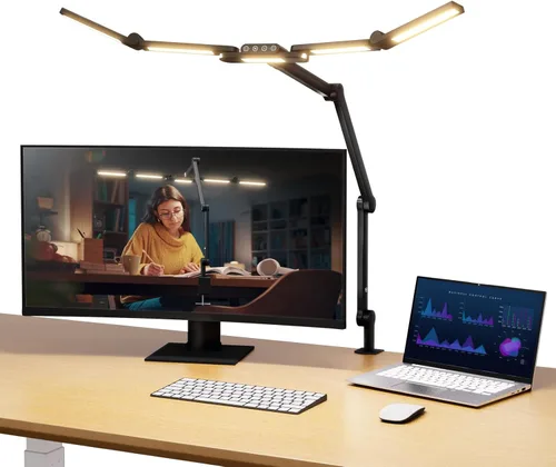 Vista 10 de NEEWER Basics - Lámpara LED de escritorio de 16 W para iluminación de lectura de videoconferencias en casa, oficina en casa, cuidado de los ojos