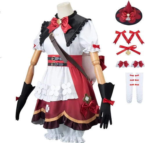 Vista 3 de AIUKAKP Klee - Vestido de cosplay para cosplay, disfraz de uniforme de niña, juego de rol, Halloween