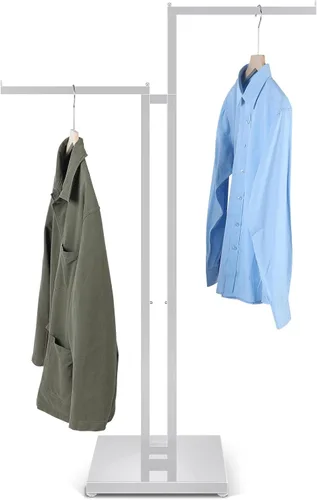 Vista 8 de Weysat - Perchero negro de 2 vías con brazos rectos de 16 pulgadas, soporte de exhibición de camisas de metal ajustable, estante de ropa de pie