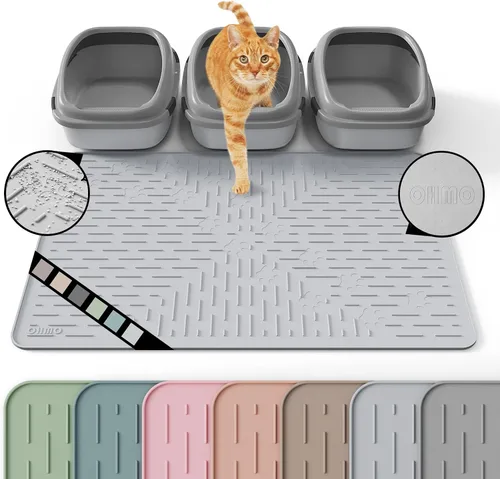 Vista 17 de OHMO Alfombrilla Grande para Arena de Gatos Alfombrilla de Captura Premium Goma de Silicona 31.5 x 23.6 pulgadas Gris Ceniza, Alfombrilla para Caja