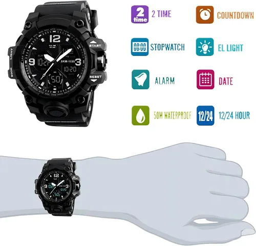 Vista 5 de LYMFHCH Reloj deportivo analógico para hombre Reloj digital militar LED