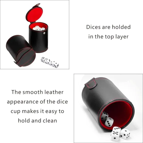 Vista 5 de Taza de dados de piel sintética, herramienta de almacenamiento de dados con forro de fieltro de moda, agitador de dados silencioso para disfrutar