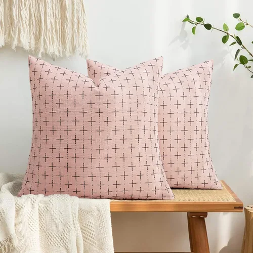 Vista 211 de MIULEE - Juego de 2 fundas de almohada decorativas de lino de arpillera navideñas, modernas, estilo campestre, rústicas, tejidas, con textura