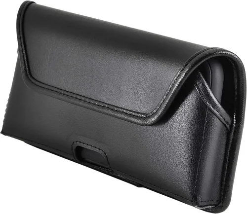Vista 4 de Turtleback Funda diseñada para iPhone 11 (2019) y iPhone XR (2018), funda de piel negra con clip ejecutivo para cinturón, horizontal