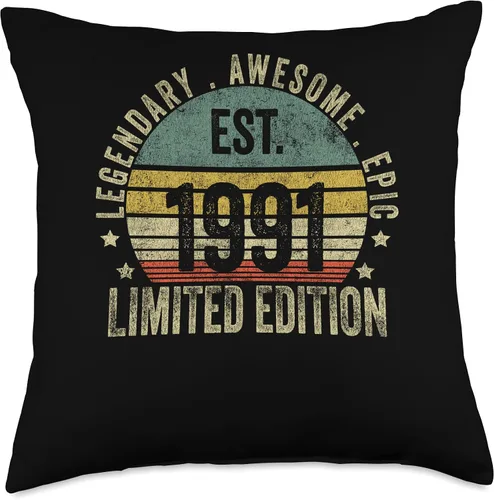 Vista 4 de 32nd Birthday Vintage 32 Year Old Est 1991 Limited Edition Throw Pillow