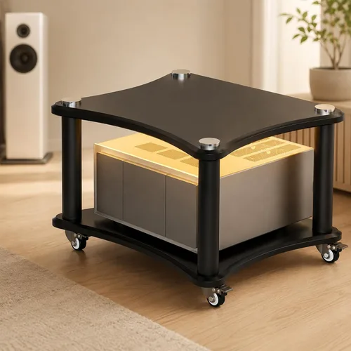 Vista 11 de Soporte para medios AV de 2 niveles, capacidad de carga de 176 libras, color negro anti-vibration feet that help reduce resonance for clearer