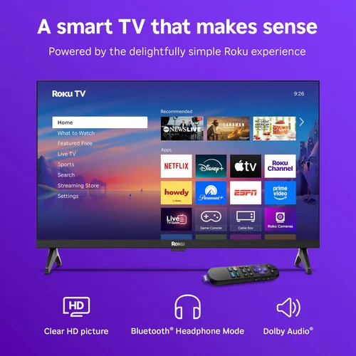 Vista 3 de Roku Smart TV – Serie Select de 24 pulgadas, 720p HD TV – Roku TV con control remoto por voz – Televisión LED de pantalla plana con Wi-Fi