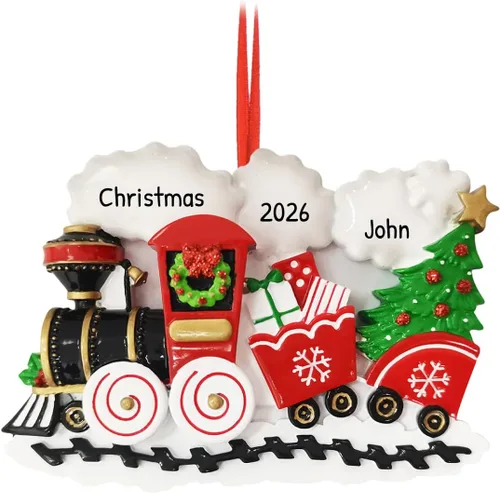 Vista 8 de Adorno de tren personalizado 2025 – Adorno Polar Express de tren de locomotora, regalos para viajeros internacionales, vehículo de Navidad
