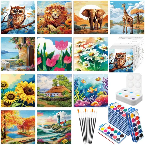 Vista 12 de Ctosree 12 juegos de lienzo predibujado para pintar adultos, kit de sorbo y pintura, lienzo preimpreso a granel para Pascua, Día de la Madre