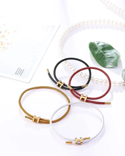 Vista 4 de Bracelets for Women Adjustable Charm Bracelet, 18k Gold-plated Buckle Design Titanium Steel Wire Rope Women's Gift Jewelry