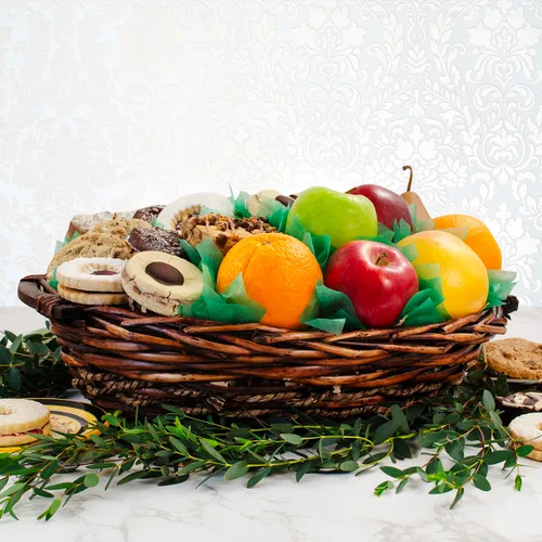 Vista 2 de Capalbo's Sweet Selections - Cesta de regalo para panadería y frutas frescas, cestas de regalo de frutas y panadería Kosher con fruta fresca