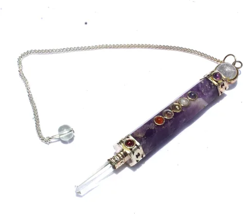 Vista 4 de Jet Energized Amethyst Chakra Wand Pendulum Genuine Healing Reiki Chakra Free Booklet Jet International Crystal Therapy