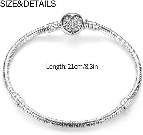 Vista 5 de KUNSIR Pulsera de serpiente para dijes, joyería de plata, pulsera de cadena de serpiente, se adapta a cualquier abalorio de regalo para mujeres