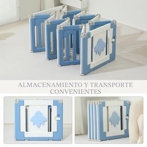 Vista 3 de Bestgame - Corralito para bebés - 14 paneles extragrandes plegables para niños pequeños, valla portátil en forma de OVNI, puerta, patio - Azul