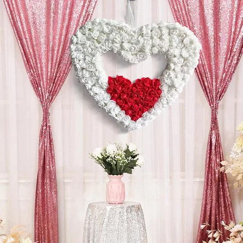 Vista 2 de BULINGNA Coronas de corazón para el día de San Valentín, simulación artificial, romántica, rosa, boda, compromiso, fiesta, adorno colgante