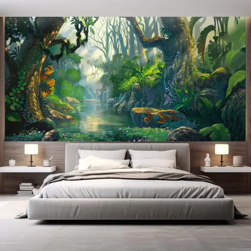 Vista 115 de wall26 Mural de pared extraíble mural de pared cascada escénica luz del sol río bosque naturaleza vida silvestre fotografía realismo paisaje rústico