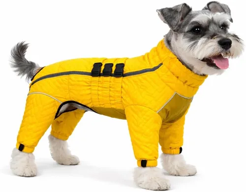 Vista 18 de Abrigo cálido para perros de doble capa, chaleco para perros, 4 patas cubiertas, resistente al viento, impermeable, reflectante, gris XS - L
