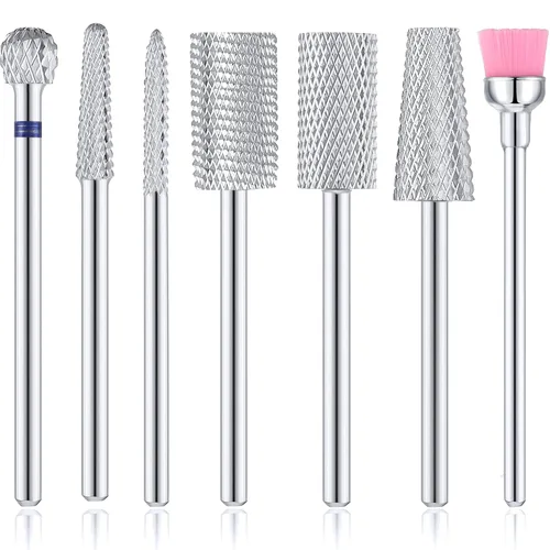 Vista 8 de Hestya Juego de 7 brocas de carburo de tungsteno para uñas, lima eléctrica de 3/32 pulgadas, manicura de diamante, pedicura, removedor de cutículas