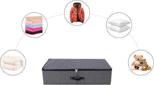 Vista 5 de 2 cajas de almacenamiento plegables debajo de la cama con forro de soporte de plástico, asas, tapa con cremallera, mantas, ropa y edredones