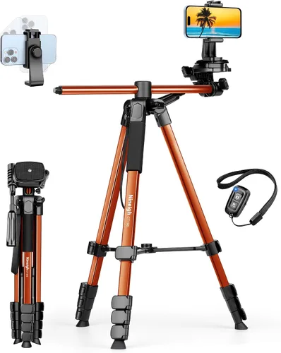 Vista 10 de Trípode para cámara de teléfono, soporte de trípode DSLR de 67 pulgadas con soporte remoto para teléfono, trípodes de viaje de aluminio para fotos