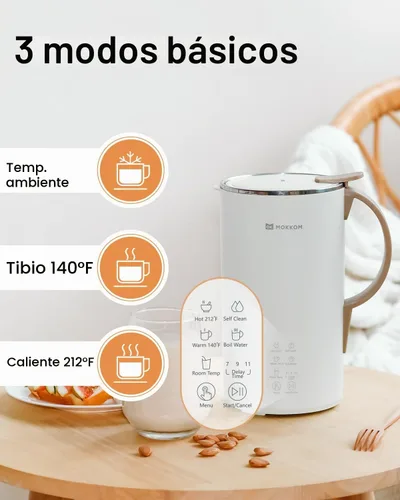 Vista 2 de MOKKOM Máquina automática de leche de nuez de 20 onzas para leche de soja casera a base de plantas, avena, soja, bebidas sin lácteos, máquina Blanco