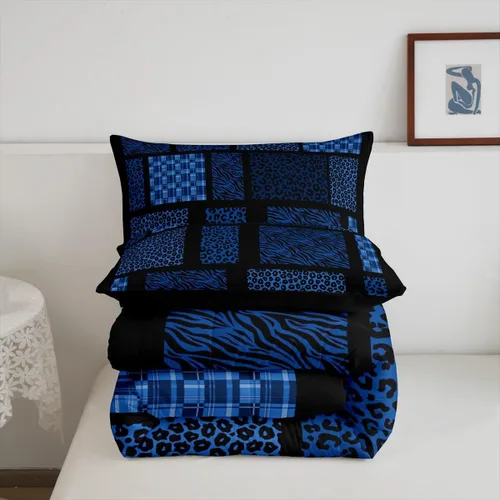 Vista 6 de Juego de ropa de cama individual de piel de cebra, guepardo y leopardo, para niños y adultos, juego de edredón de piel de animales salvajes