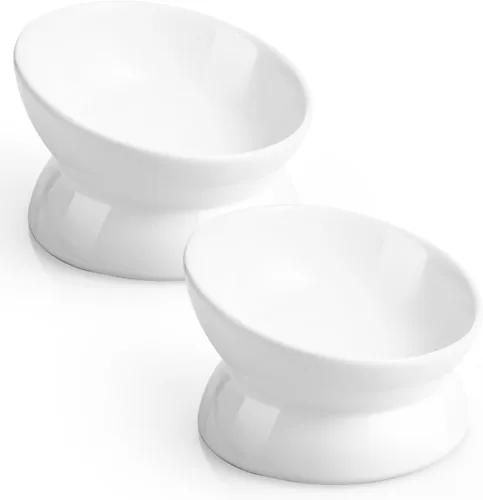 Vista 12 de LoeJan Tazón Elevado para Comida de Gatos, Tazón de Agua de Cerámica Elevado e Inclinado de 5 Oz, Platos Anti Vómito que Protegen la Columna