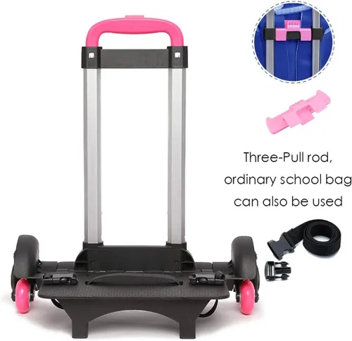 Vista 2 de Carrito de mochila Carrito plegable de aleación de aluminio con ruedas para mochila rosa 2 ruedas